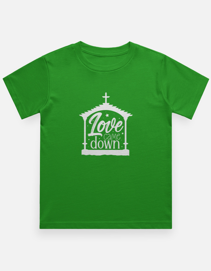 Front_1_c_27-8.jpg Christmas T-Shirts for Boys | Love Came Down Festive Tee Green