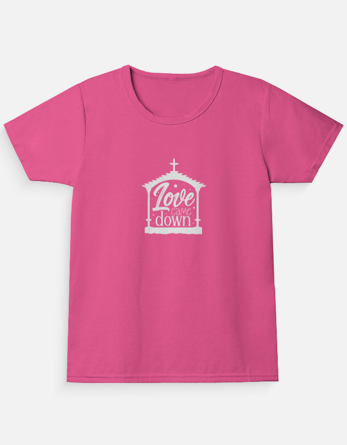 Christmas T-Shirts for Girls | Love Came Down Festive Tee Pink