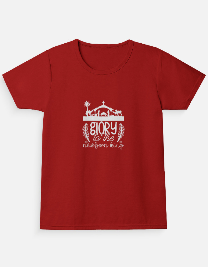 Glory to the new born King, Christmas tee for girls.