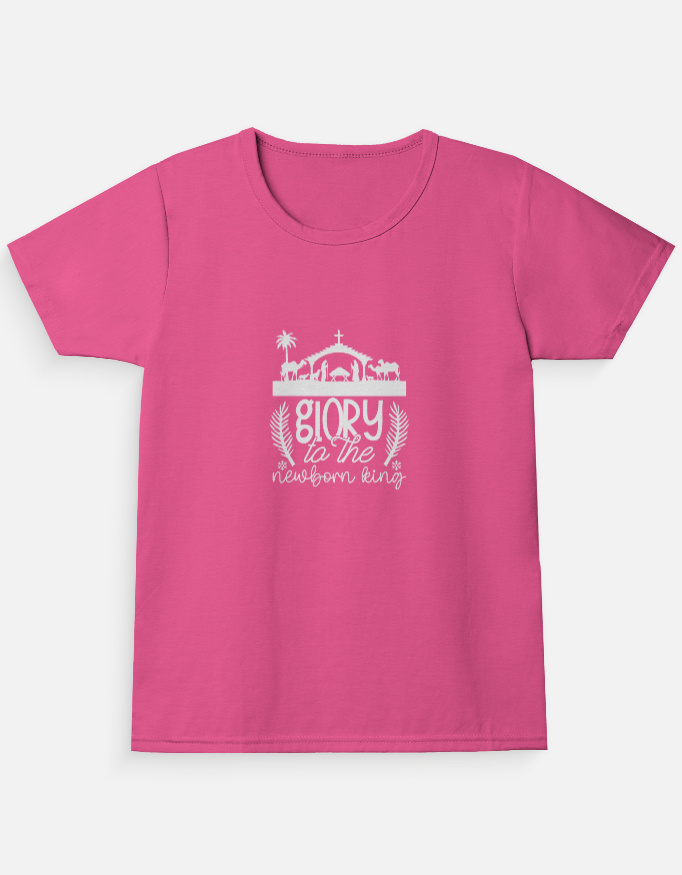 Glory to the new born King, Christmas tee for girls Pink